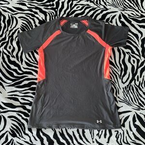 Under armour fitted grey neon pink orange workout exercise top women’s shirt